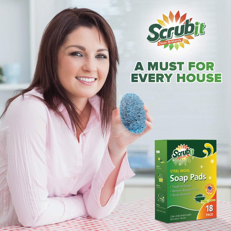 SCRUBIT 18 Pack Steel Wool Soap Pads by SCRUBIT - Metal Scouring Cooktop Cleaning Pads Used for Dishes, Pots, Pans, and Ovens - Pre-Soaped for Easy Cleaning of Tough Kitchen Grease and Oil - Image 4